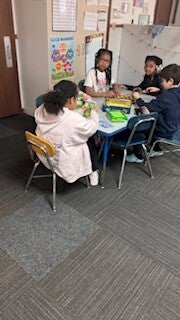 Children working together around a classroom table